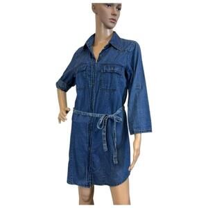 Speed Control New York Women’s Denim Button Down Mini Cotton Dress Blue Small